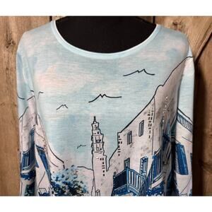Allison Daley T-Shirt Tee Women's PM Petite Medium Ocean Coastal Blue Scene